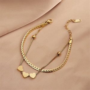 Stainless Steel Heart Bracelet Snake Chain Double Layer Women's Jewelry