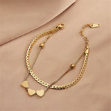 Stainless Steel Heart Bracelet Snake Chain Double Layer Women's Jewelry