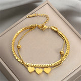 Stainless Steel Heart Bracelet Snake Chain Double Layer Women's Jewelry