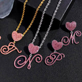 Stainless Steel Rope Chain Cursive Letter Crystal Charm Necklace