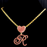 Stainless Steel Rope Chain Cursive Letter Crystal Charm Necklace