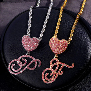 Stainless Steel Rope Chain Cursive Letter Crystal Charm Necklace