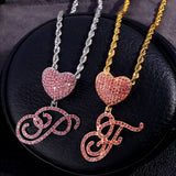 Stainless Steel Rope Chain Cursive Letter Crystal Charm Necklace