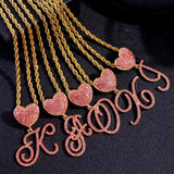 Stainless Steel Rope Chain Cursive Letter Crystal Charm Necklace