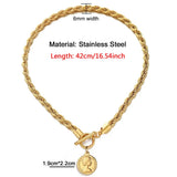 Stainless Steel Rope Chain Coin Pendant Necklace