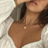 Stainless Steel Rope Chain Coin Pendant Necklace