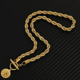 Stainless Steel Rope Chain Coin Pendant Necklace