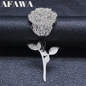 Stainless Steel Rose Flower Brooch Pin Silver Big Rose Broochs BXH7318S01