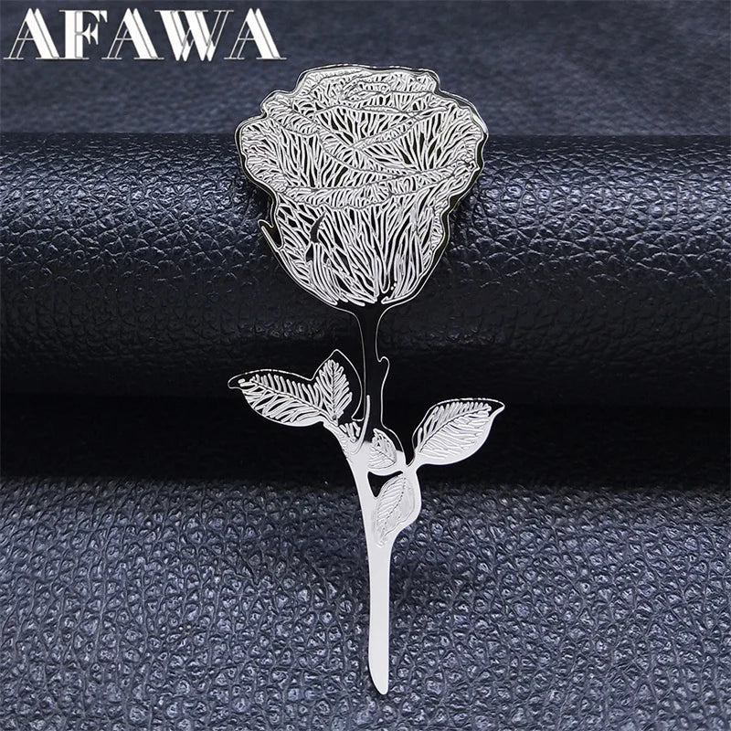 Stainless Steel Rose Flower Brooch Pin Silver Big Rose Broochs BXH7318S01