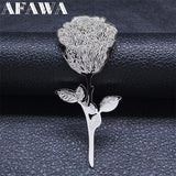 Stainless Steel Rose Flower Brooch Pin Silver Big Rose Broochs BXH7318S01