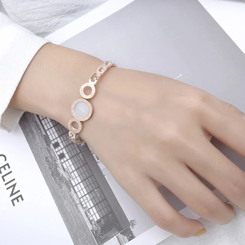 Stainless Steel Rose Bracelet Crystal Lover Cuff Bangle