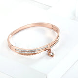Stainless Steel Rose Couples Bracelet Crystal Charms Lover Cuff Bracelet Bangle