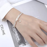 Stainless Steel Rose Couples Bracelet Crystal Charms Lover Cuff Bracelet Bangle