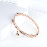 Stainless Steel Rose Couples Bracelet Crystal Charms Lover Cuff Bracelet Bangle
