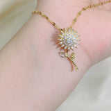 Rotatable Spinning Sunflower Necklace Zircon Crystal Clavicle Chain