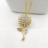 Rotatable Spinning Sunflower Necklace Zircon Crystal Clavicle Chain