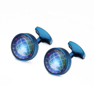 Stainless Steel Rotating Globe Cufflinks Men's Business Banquet Wedding