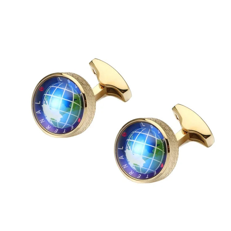 Stainless Steel Rotating Globe Cufflinks Men's Business Banquet Wedding