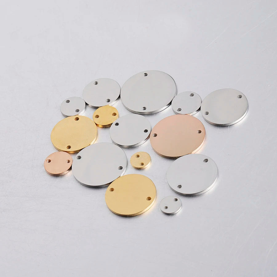 Stainless Steel Round Mirror Stamping Blank Tag With 2 Holes 1.5MM