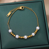 Stainless Steel Round Bead Pearl Bracelet for Women Charm Multilayer Chain