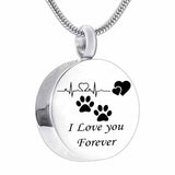 Stainless Steel Round Necklace Pet Dog Pendant Keepsake Paw Print Pendant