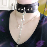Stainless Steel Spike Choker Yellow PU Leather Necklace