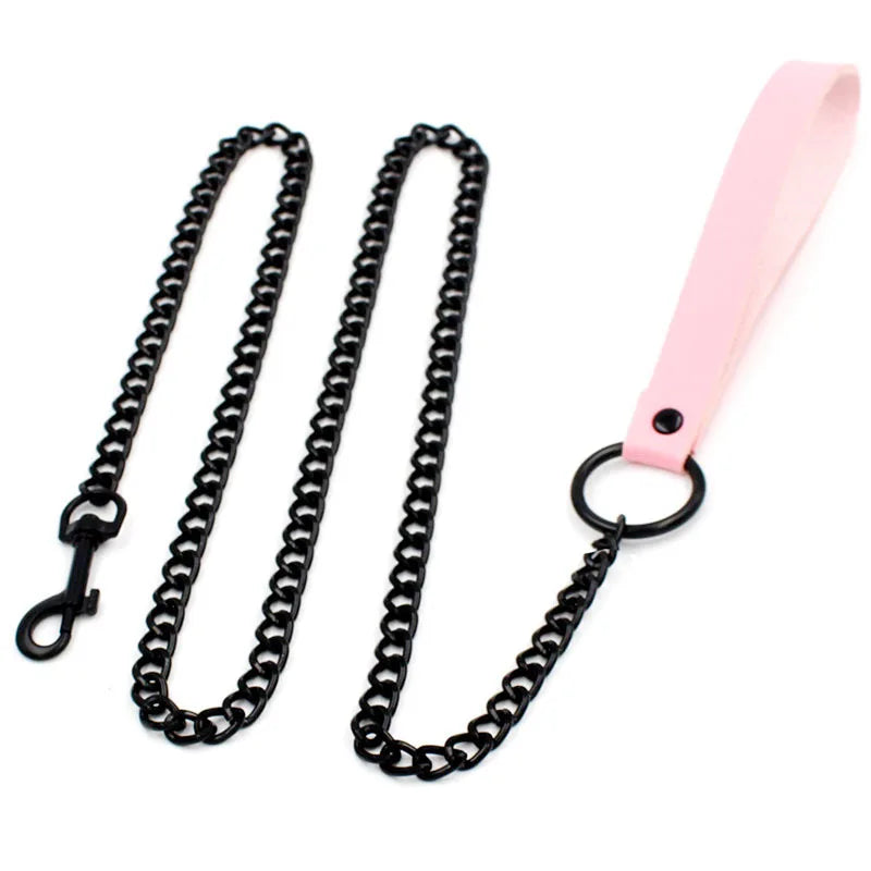 Stainless Steel Spike Choker Yellow PU Leather Necklace