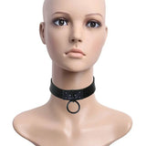 Stainless Steel Spike Choker Yellow PU Leather Necklace