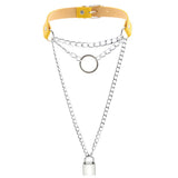 Stainless Steel Spike Choker Necklace Yellow PU Leather Collar
