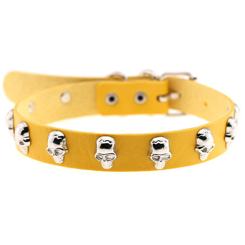 Stainless Steel Spike Choker Necklace Yellow PU Leather Collar