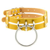 Stainless Steel Spike Choker Necklace Yellow PU Leather Collar