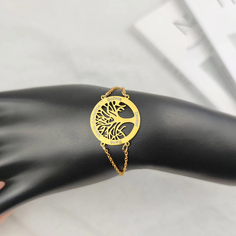 Stainless Steel Tree of Life Women's Bracelet Personalized Name Jewelry