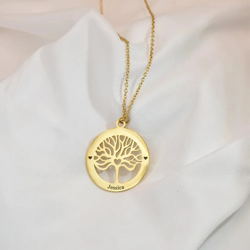 Personalized Stainless Steel Tree of Life Pendant Necklace