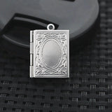 Stainless Steel Photo Locket Pendant Wish Prayer Box Book Shape 19x26mm
