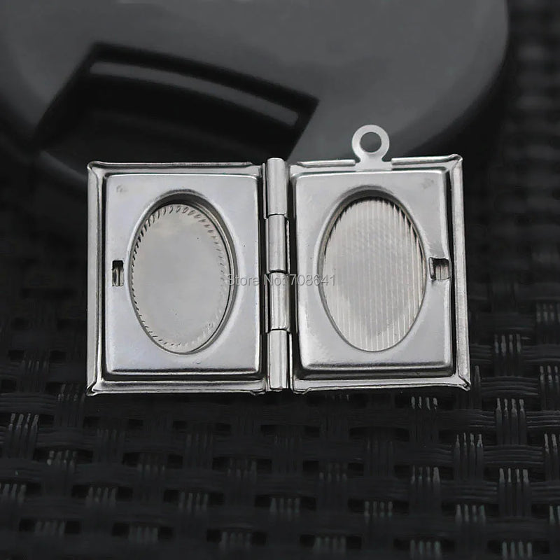 Stainless Steel Photo Locket Pendant Wish Prayer Box Book Shape 19x26mm