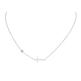 Stainless Steel Sideways Cross Necklace with CZ Chain Pendant