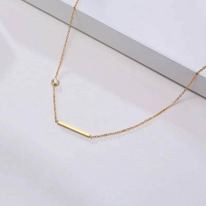 Stainless Steel Sideways Cross Necklace with CZ Chain Pendant