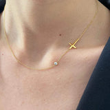 Stainless Steel Sideways Cross Necklace with CZ Chain Pendant