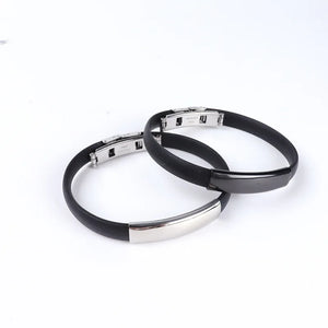 Stainless Steel Silicone Bangle Blank Engrave Black/Silver Plate Bracelet