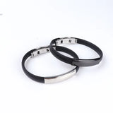 Stainless Steel Silicone Bangle Blank Engrave Black/Silver Plate Bracelet
