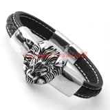Stainless Steel Silver Lion Head Bracelet Men's Magnet Clasp