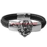 Stainless Steel Silver Lion Head Bracelet Men's Magnet Clasp
