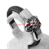 Stainless Steel Silver Lion Head Bracelet Men's Magnet Clasp