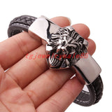 Stainless Steel Silver Lion Head Bracelet Men's Magnet Clasp