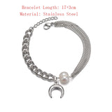 Stainless Steel Silver Bracelet for Women with Moon Charm