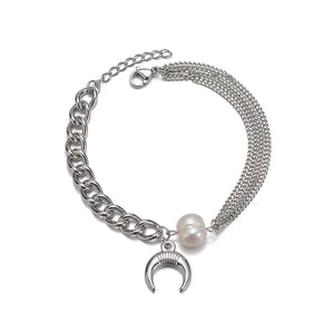 Stainless Steel Silver Bracelet for Women with Moon Charm