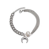 Stainless Steel Silver Bracelet for Women with Moon Charm