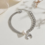 Stainless Steel Silver Bracelet for Women with Moon Charm