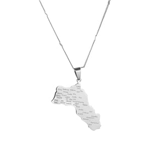 Stainless Steel Kurdistan Map Pendant Necklaces Kurdish Cities Chain Jewelry