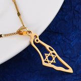 Stainless Steel Map Pendant Necklace Star of David